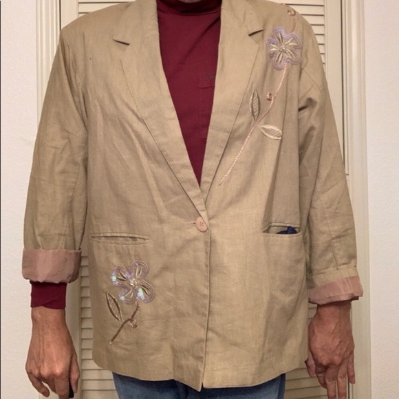 Adolfo Jackets & Blazers - VINTAGE 80S ADOLFO BLAZER CRYSTAL FLOWER LINEN